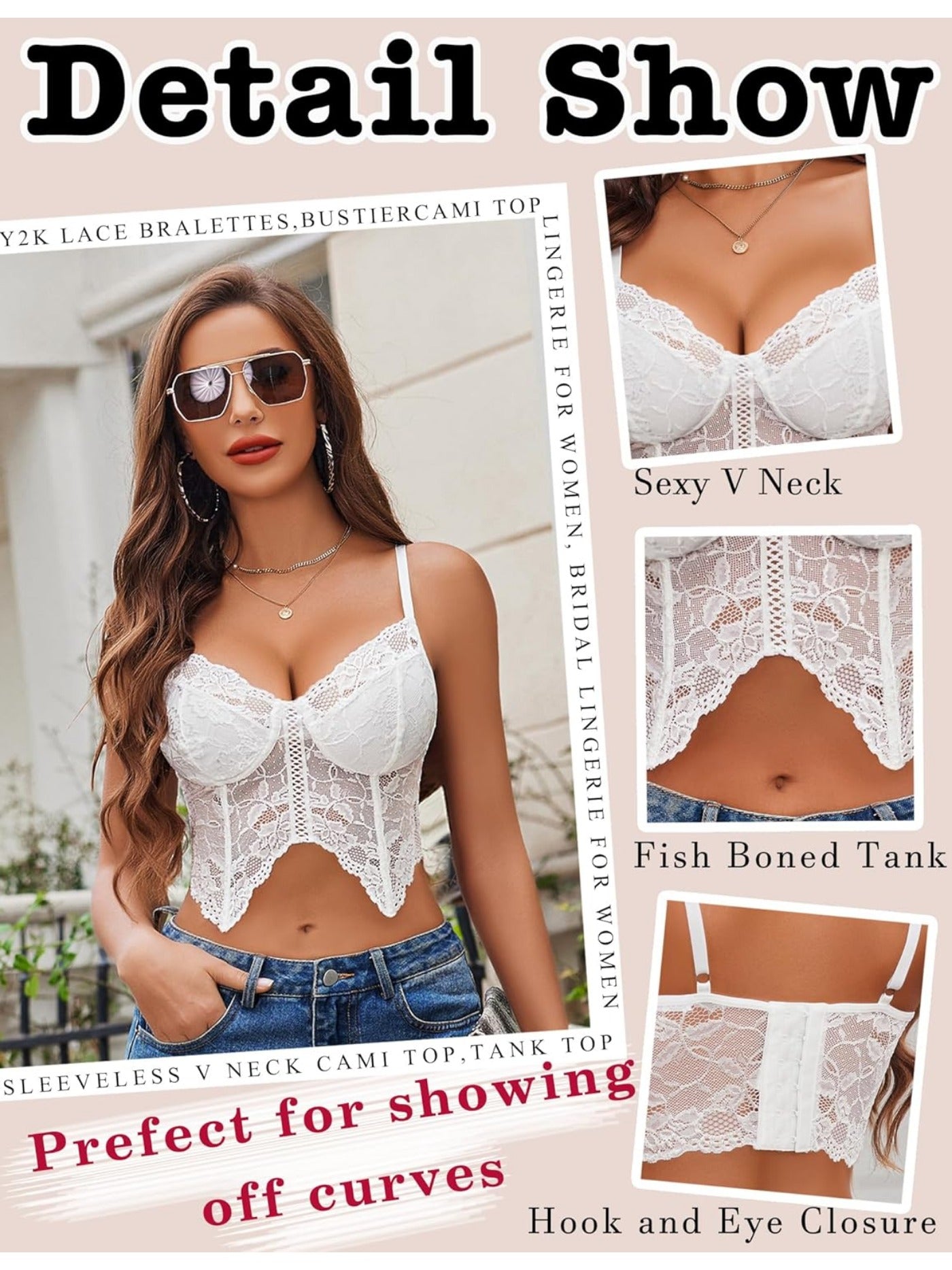 Lace Bralettes for Women Y2k Camisole Lingerie Adjustable Strap Crop Top